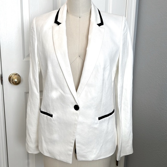 Mango Jackets & Blazers - NWT MANGO Suit Collection Piped Collar Linen Blend Suit Blazer Size 4